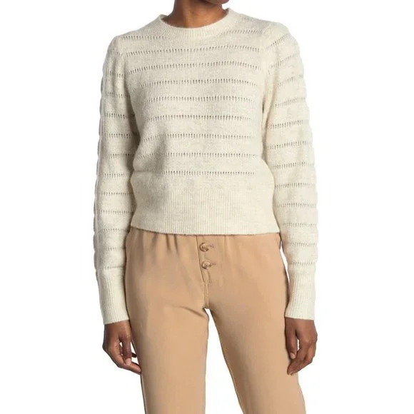 ELODIE Textured Crew Neck Knit Sweater in Ivory - Large - Picture 1 of 3